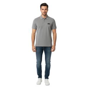 Versace Jeans Couture Ice Grey Mens Polo Shirt With Metal Logo Detail